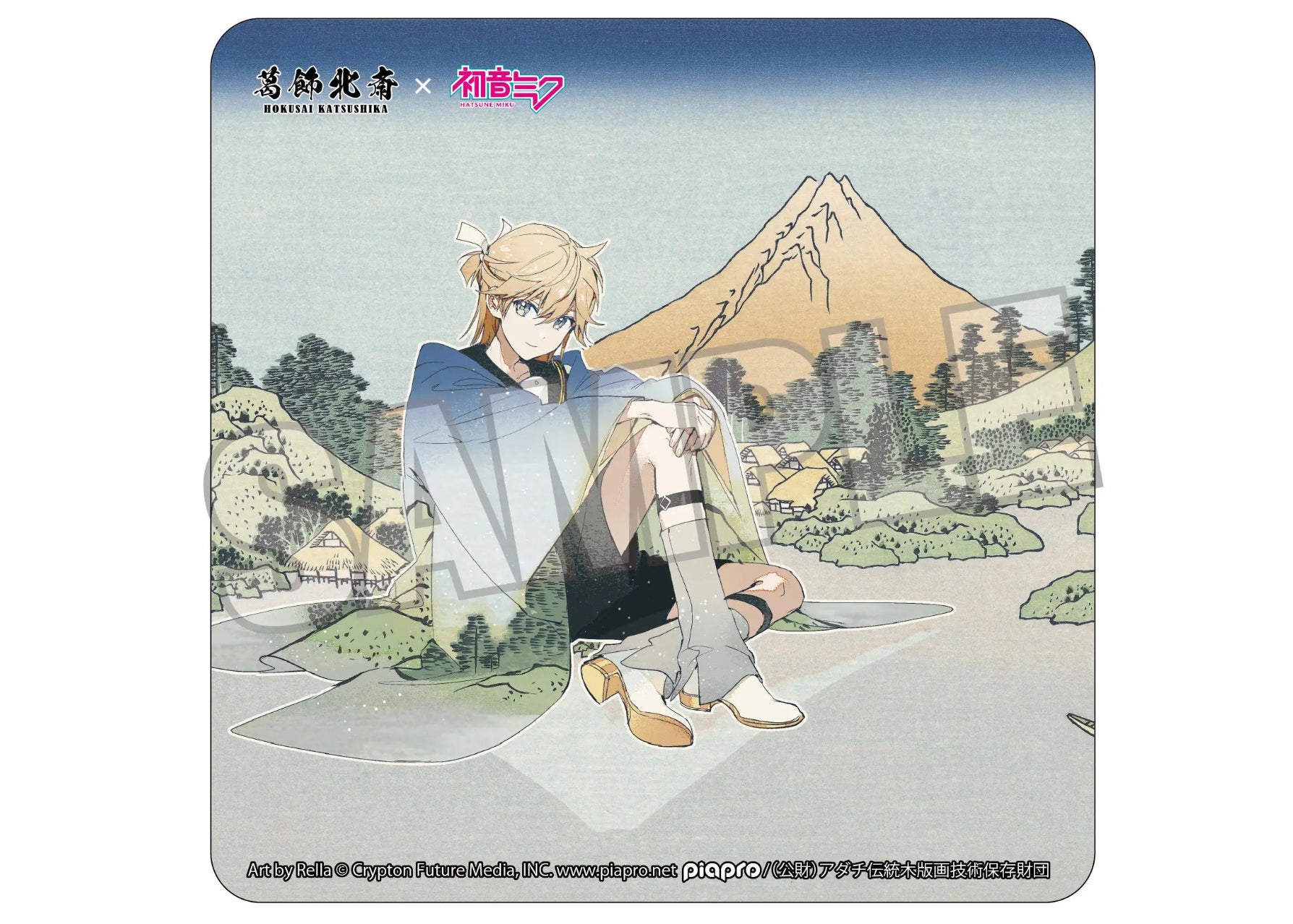 Hokusai Katsushika x Hatsune Miku by Rella Car Magnet Kagamine Len Reflection in Lake at Misaka in Kai Province