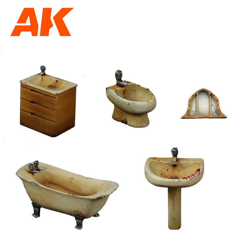 AK Interactive Bathroom Wargame Set 100% Polyurethane Resin Compatible With 30-35MM Scale