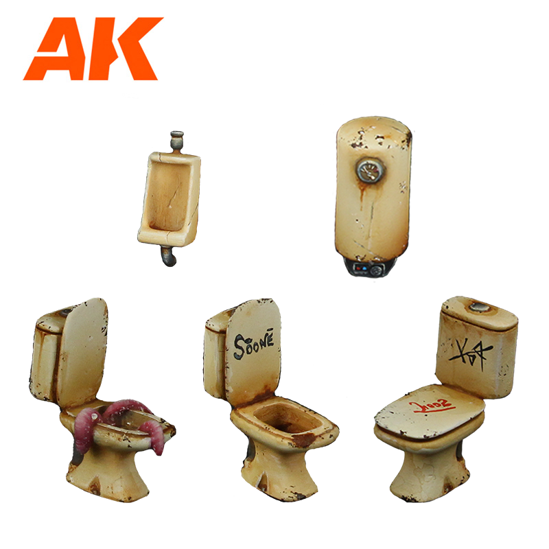 AK Interactive Bathroom Wargame Set 100% Polyurethane Resin Compatible With 30-35MM Scale