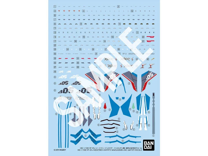 Macross Delta HG Hayate Immelmann's VF-31J Siegfried 1/100 Scale Water Slide Decal Sheet