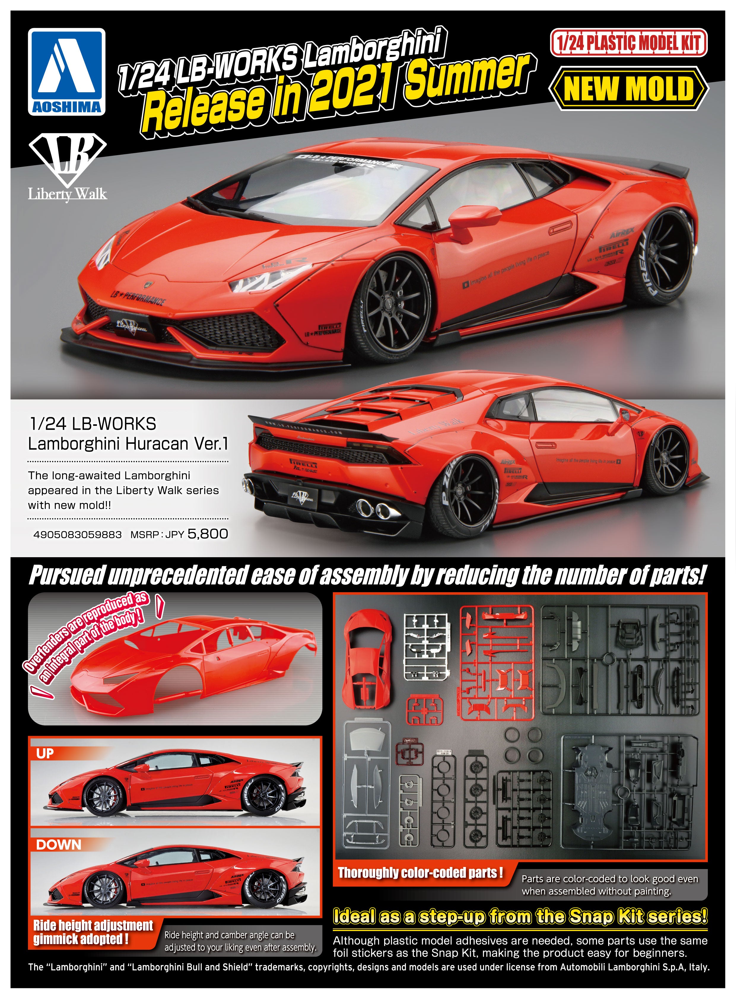 Aoshima 1/24 Liberty Walk LB-Works Lamborghini Huracan Ver. 1