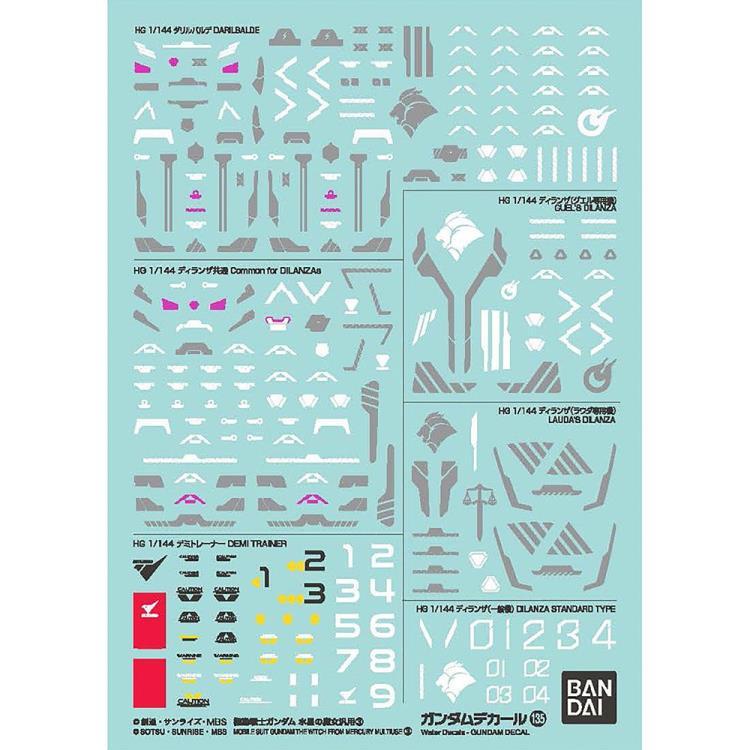Gundam Decal No.135 Mobile Suit Gundam The Witch From Mercury Set 3 Multiuse Decal Sheets