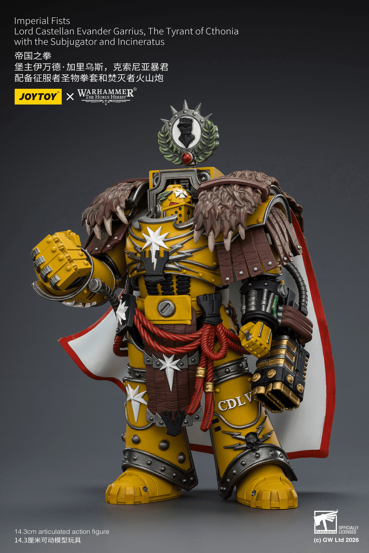 Warhammer The Horus Heresy Imperial Fists Lord Castellan Evander Garrius The Tyrant of Cthonia 1/18 Scale Action Figure