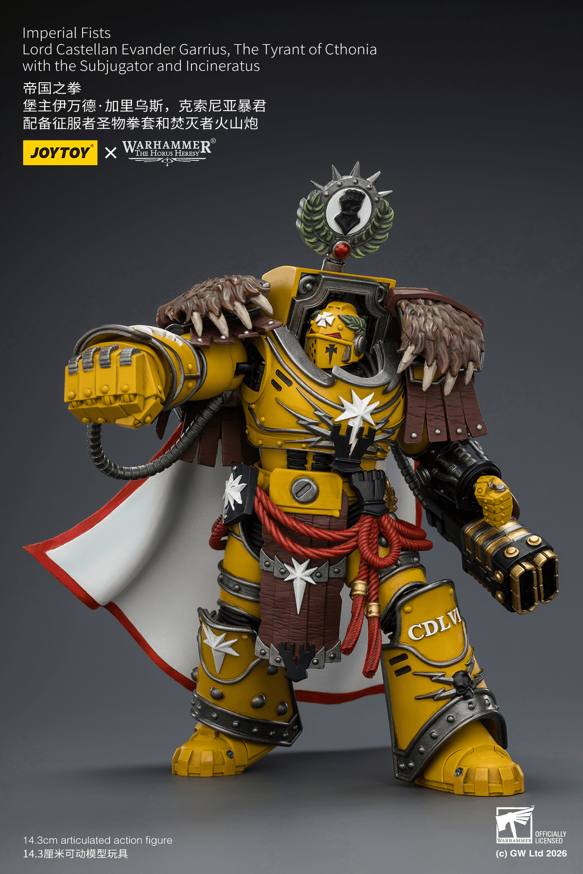 Warhammer The Horus Heresy Imperial Fists Lord Castellan Evander Garrius The Tyrant of Cthonia 1/18 Scale Action Figure
