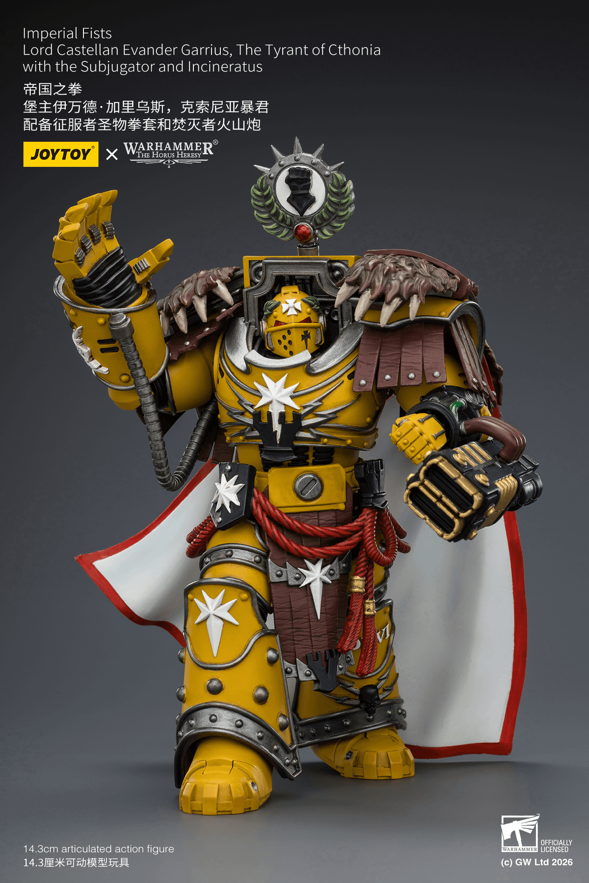 Warhammer The Horus Heresy Imperial Fists Lord Castellan Evander Garrius The Tyrant of Cthonia 1/18 Scale Action Figure