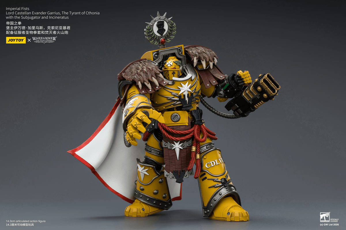 Warhammer The Horus Heresy Imperial Fists Lord Castellan Evander Garrius The Tyrant of Cthonia 1/18 Scale Action Figure