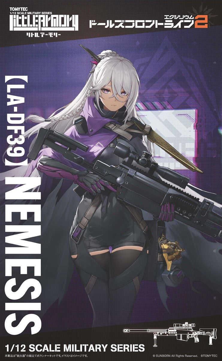 Little Armory LA-DF39 Nemesis box art showing the Nemesis character holding the OM 50 sniper rifle, Girls' Frontline 2: Exilium