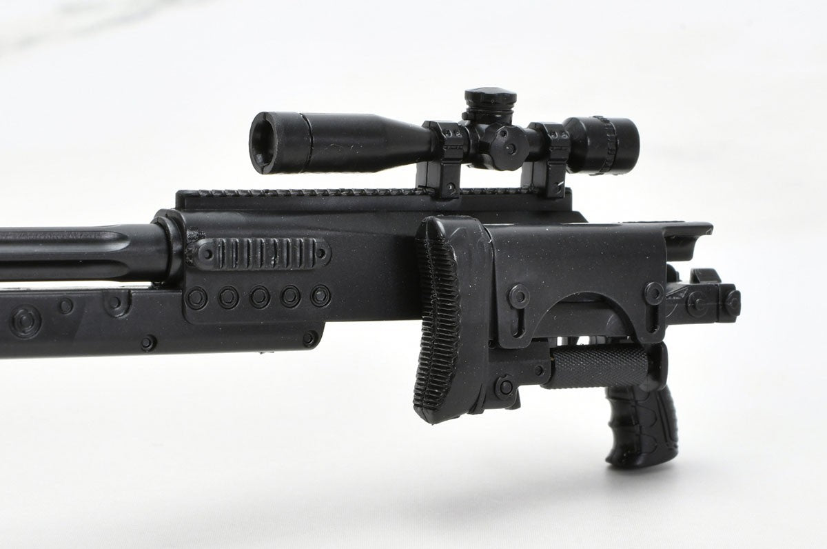 Close-up of the LA-DF39 Nemesis rifle scope, receiver and adjustable stock