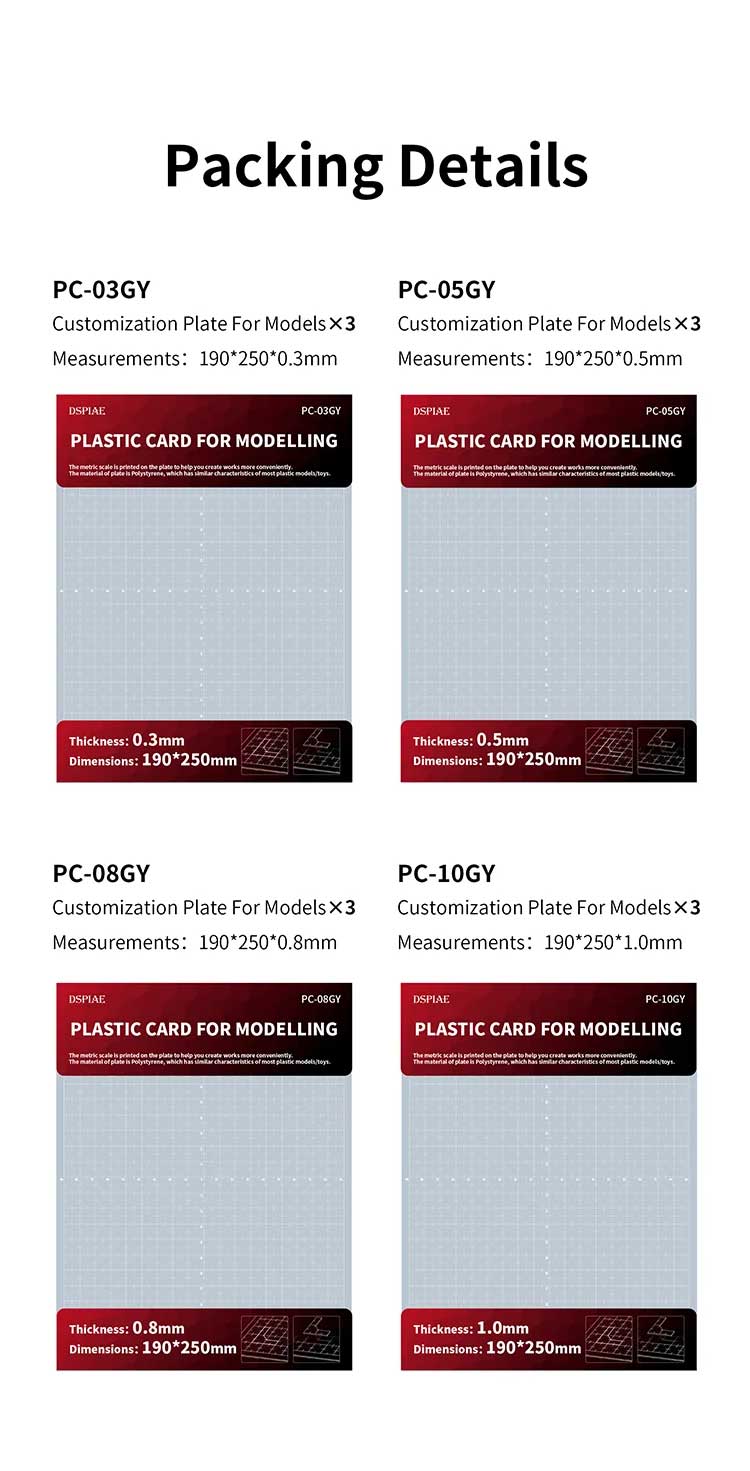 DSPIAE PC-05GY Plastic Plate for Model Customization DIY Parts 0.5mm