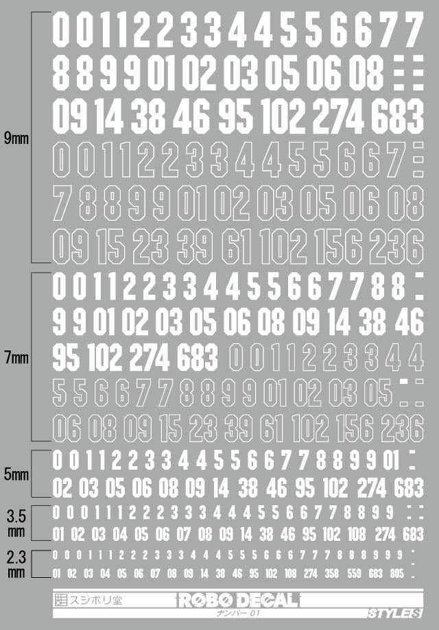 Sujiborido ROBO Decal Number 01 White
