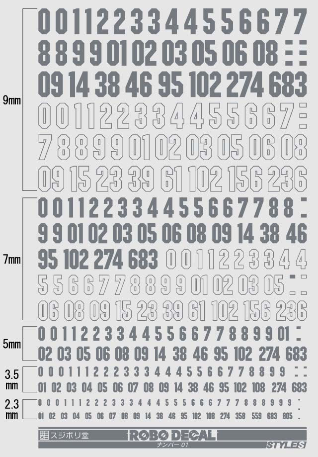 Sujiborido ROBO Decal Number 01 Grey