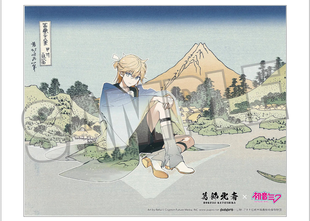 Hokusai Katsushika x Hatsune Miku by Rella Canvas Art Kagamine Len Reflection in Lake at Misaka in Kai Province