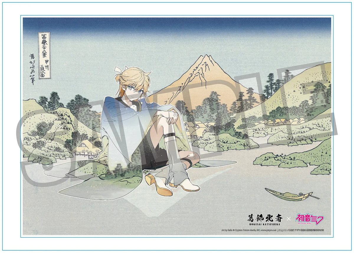 Hokusai Katsushika x Hatsune Miku by Rella A3 Acrylic Panel with Serial Number Kagamine Len Reflection in Lake at Misaka in Kai Province