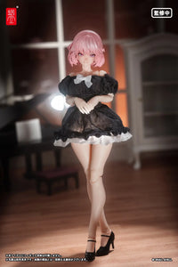 Snail Shell - 30 - Black Silk Bubble-sleeve Dress (True Silk)