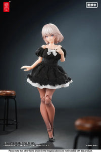 Snail Shell - 30 - Black Silk Bubble-sleeve Dress (True Silk)