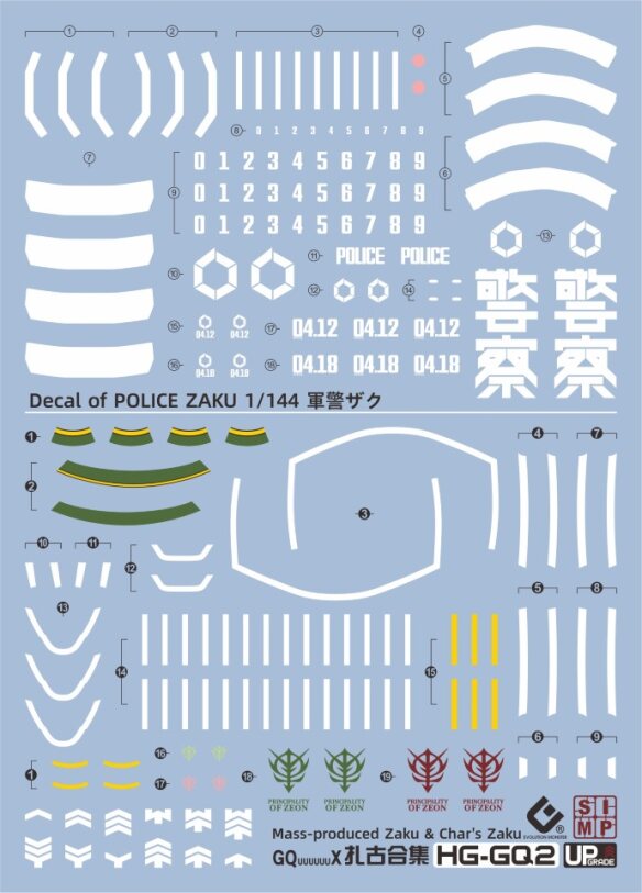 C112 HG Police Zaku (Red+Green) (GQuuuuuuX Ver.) Water Slide Decal