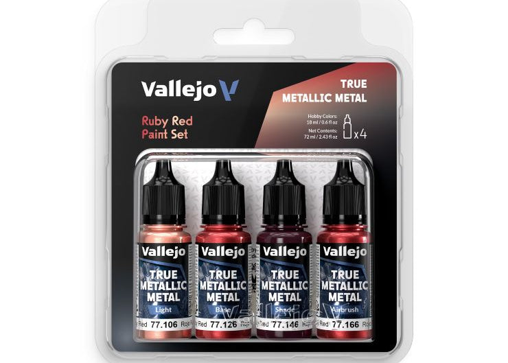 Vallejo 18ml Ruby Red True Metallic Metal Paint Set (4 Colors)