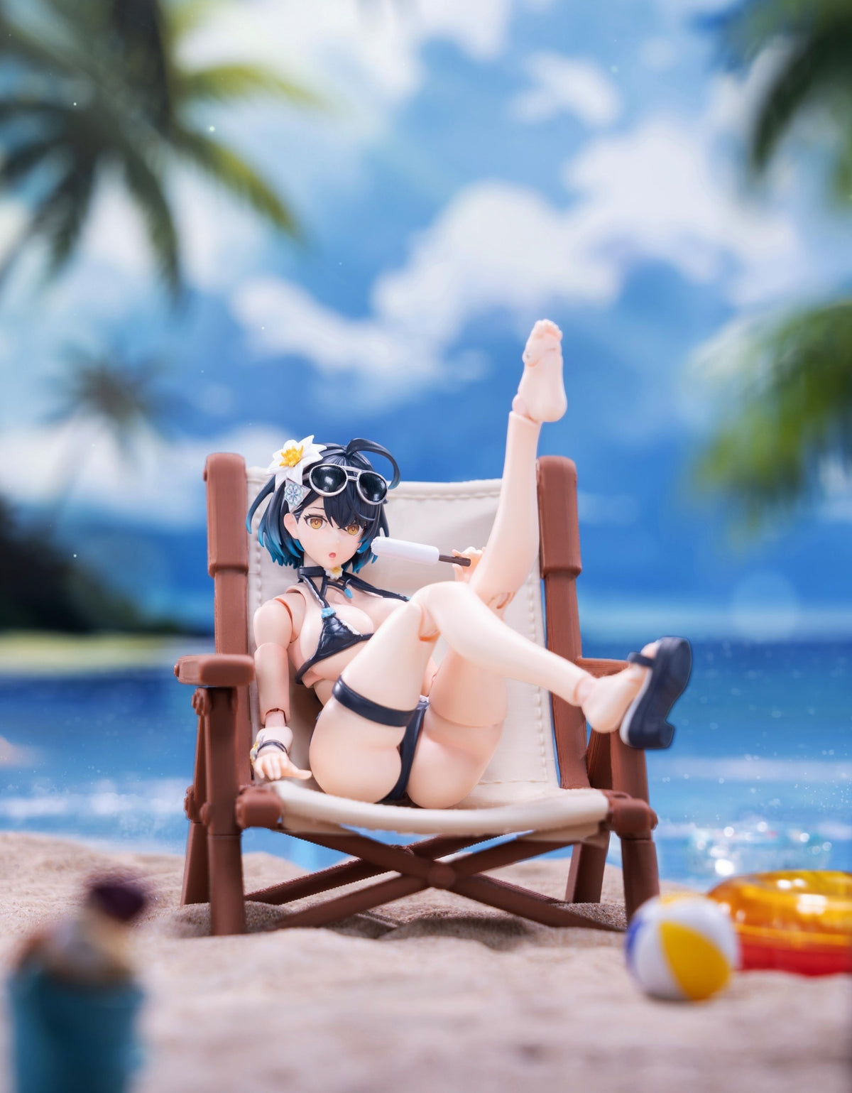 Haze World Xing Shuo Summer Swim Suit Deluxe Ver. 1/12 action figure, seated on a beach chair