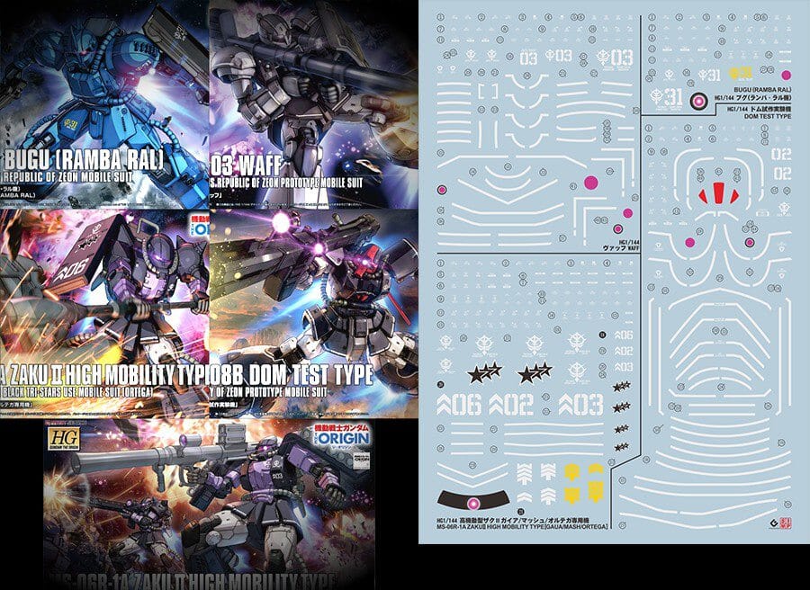 C36 HG 1/144 GTO style BUGU, WAFF, Dom test type, Zaku II Black Tri-Stars