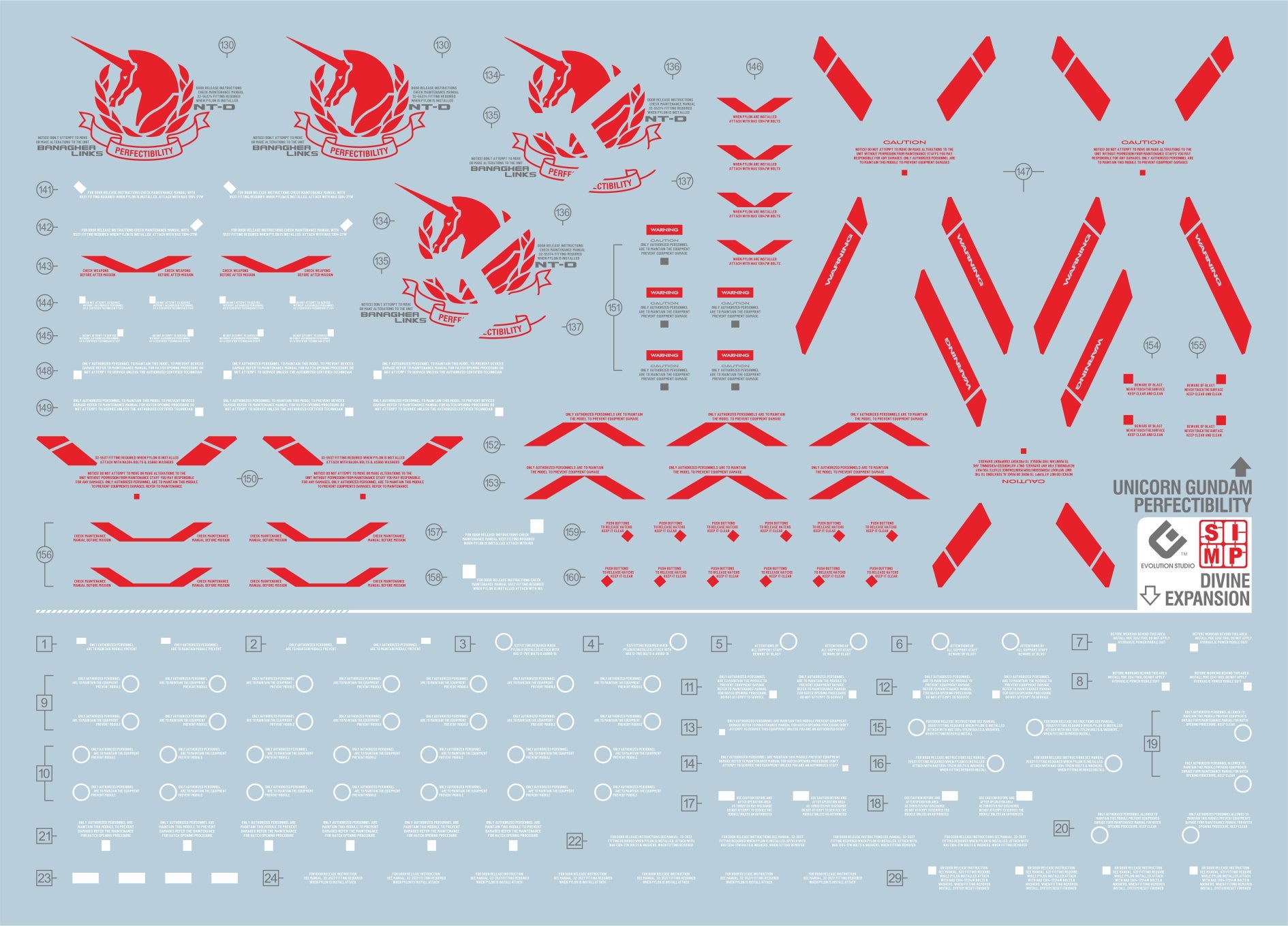 D20 PG Unicorn Gundam (Red) Perfectibility & Divine Expansion Set Decal Sheet