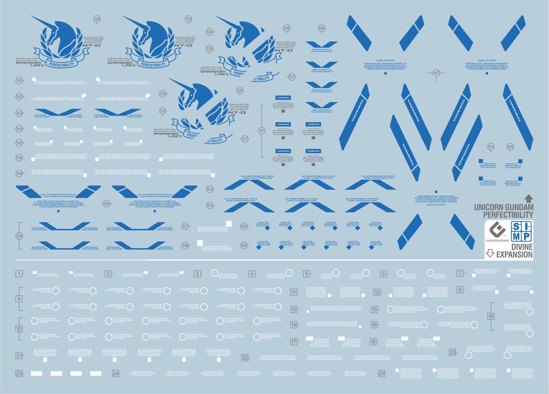 D21 PG Unicorn Gundam (Blue) Perfectibility & Divine Expansion Set Decal Sheet