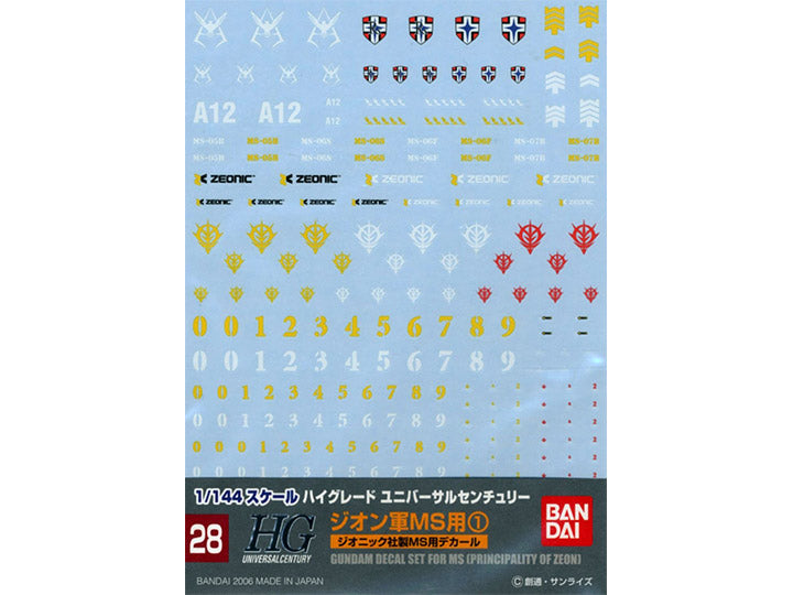 Gundam Decal No.28 HGUC Zeon MS No.1 Multiuse Decal Sheets