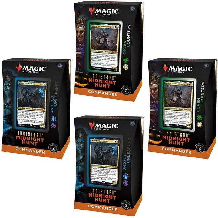 Bundle of 4 Magic: The Gathering Innistrad: Midnight Hunt Commander Decks | 2 Coven Counters + 2 Undead Unleashed