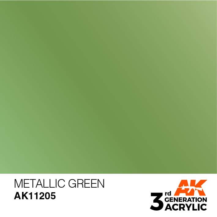 AK Interactive Metallic Green 3G Acrylic Paint 17ml Bottle