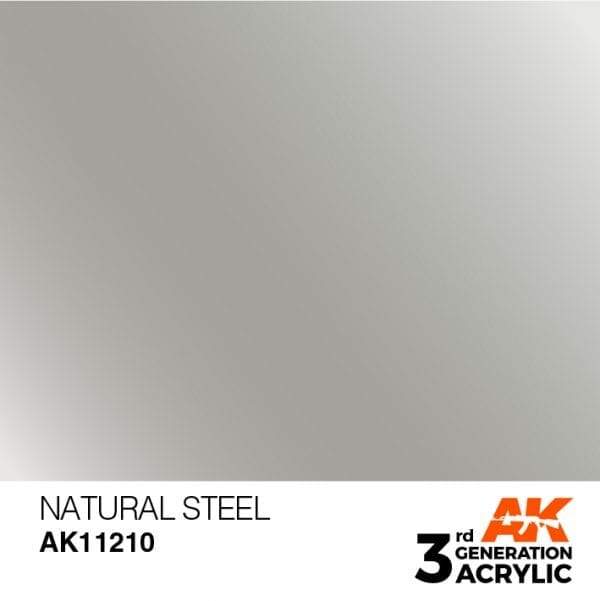 AK Interactive Natural Steel Metallic 3G Acrylic Paint 17ml Bottle