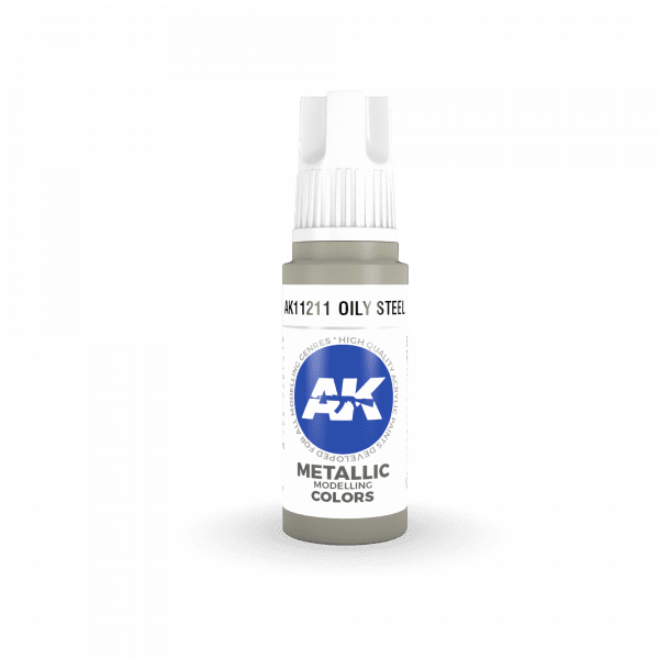 AK Interactive Oily Steel Metallic 3G Acrylic Paint 17ml Bottle
