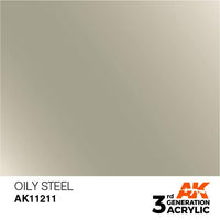 AK Interactive Oily Steel Metallic 3G Acrylic Paint 17ml Bottle