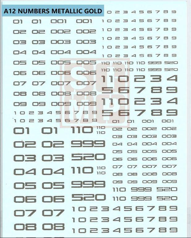 A12 Numbers Metallic Gold