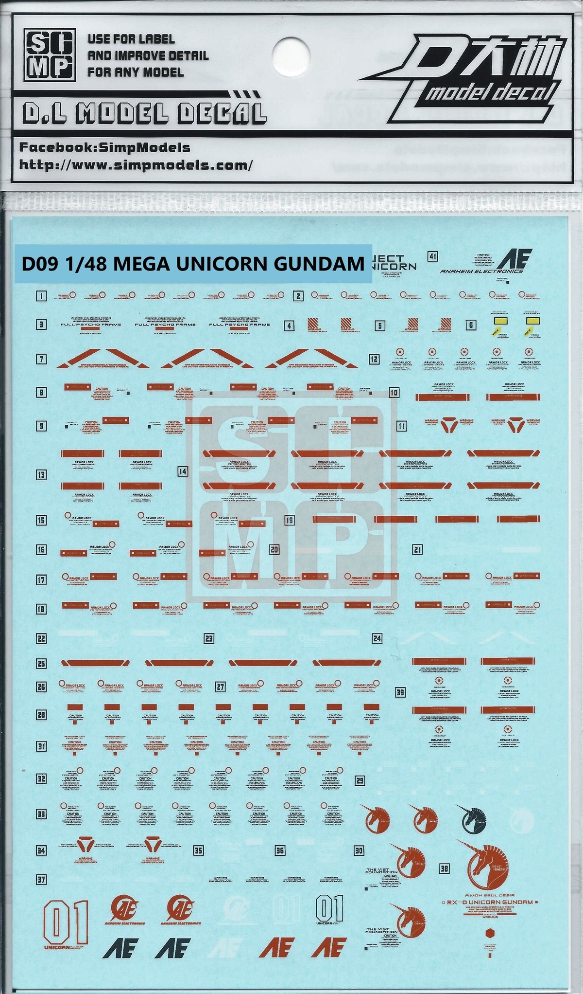 1/48 Mega Size Unicorn Gundam Water Slide Decals