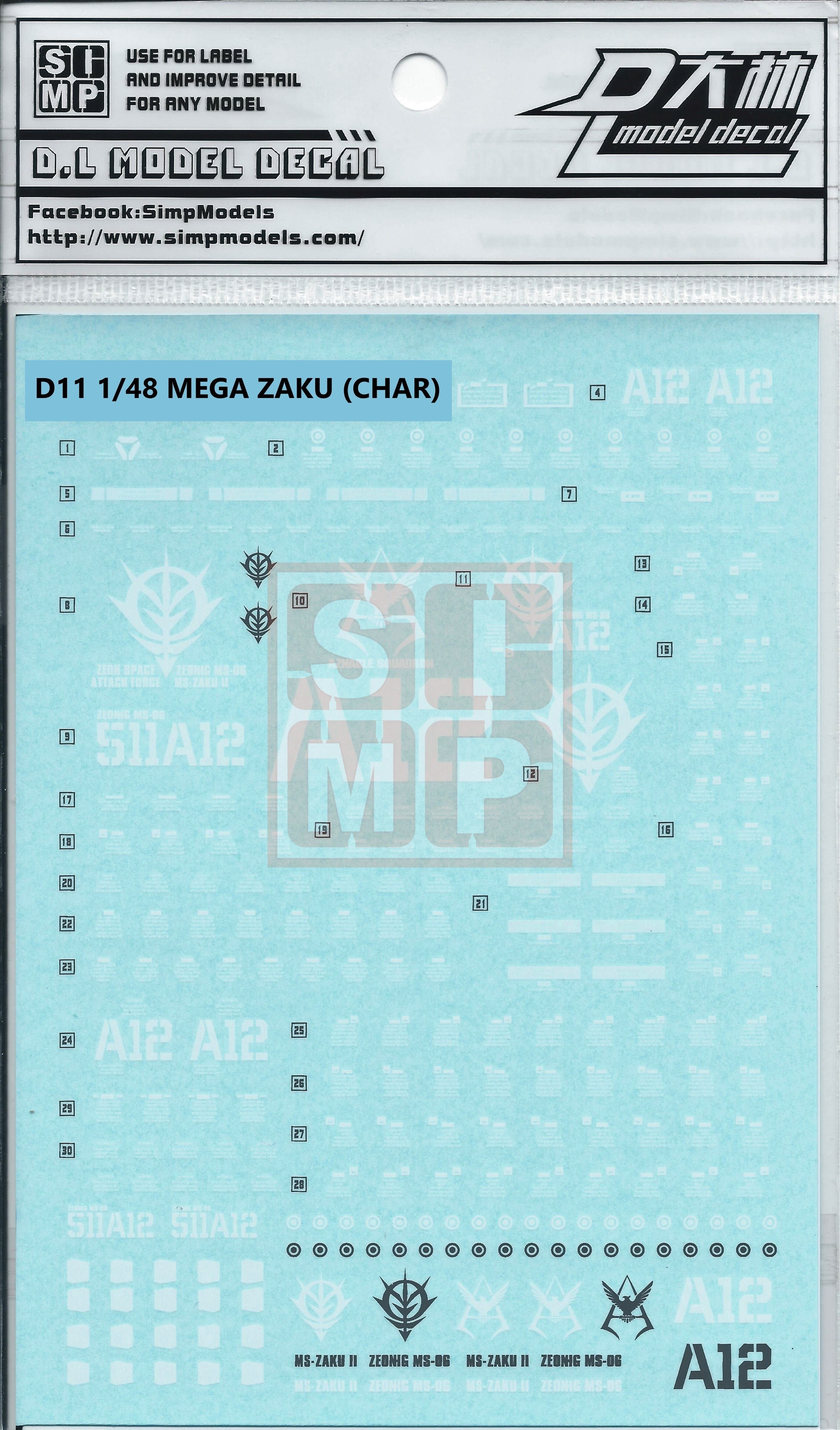 1/48 Mega ZAKU II Red Water Slide Decal