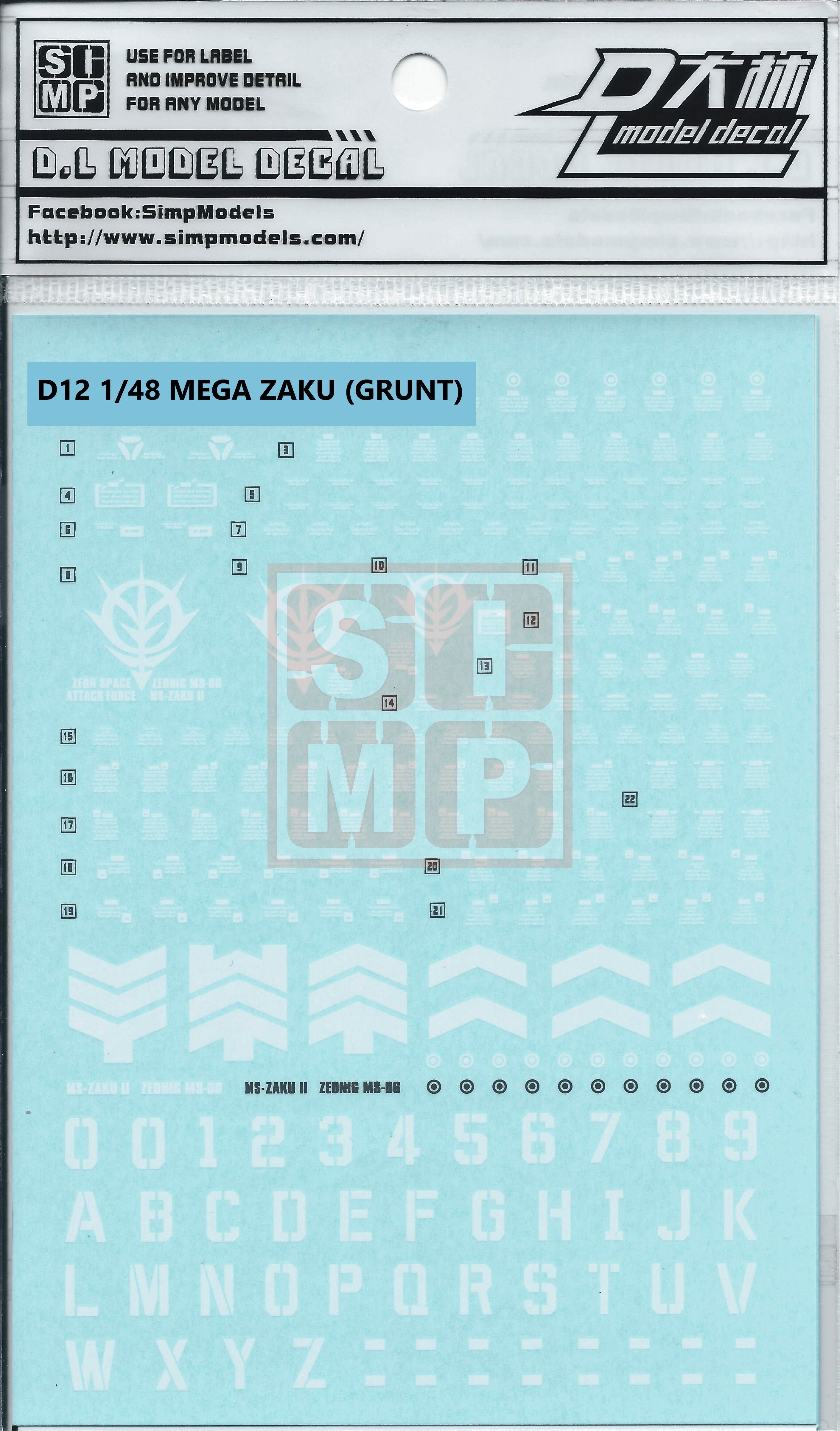 1/48 Mega ZAKU II Green Water Slide Decals