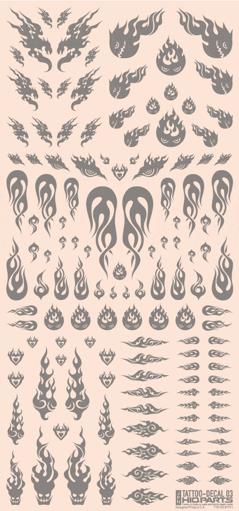 Tattoo Decal 03 "Fire" Clear Black(1pc)
