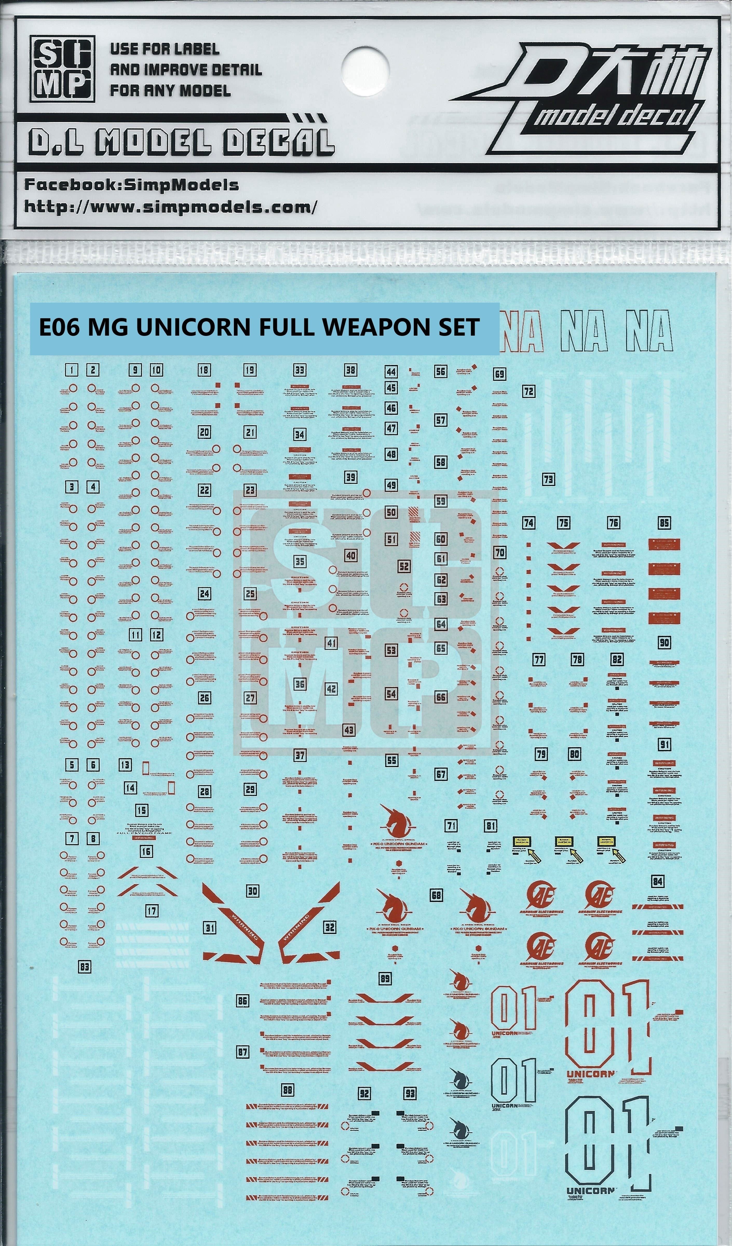MG unicorn Full Armor Water Slide Decal