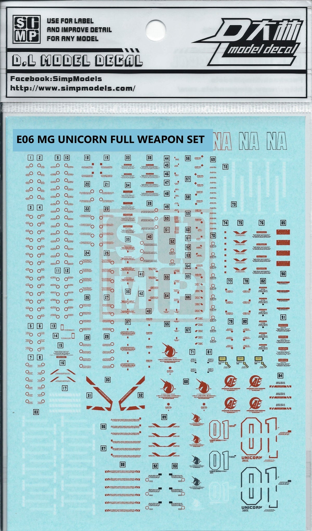 MG unicorn Full Armor Water Slide Decal
