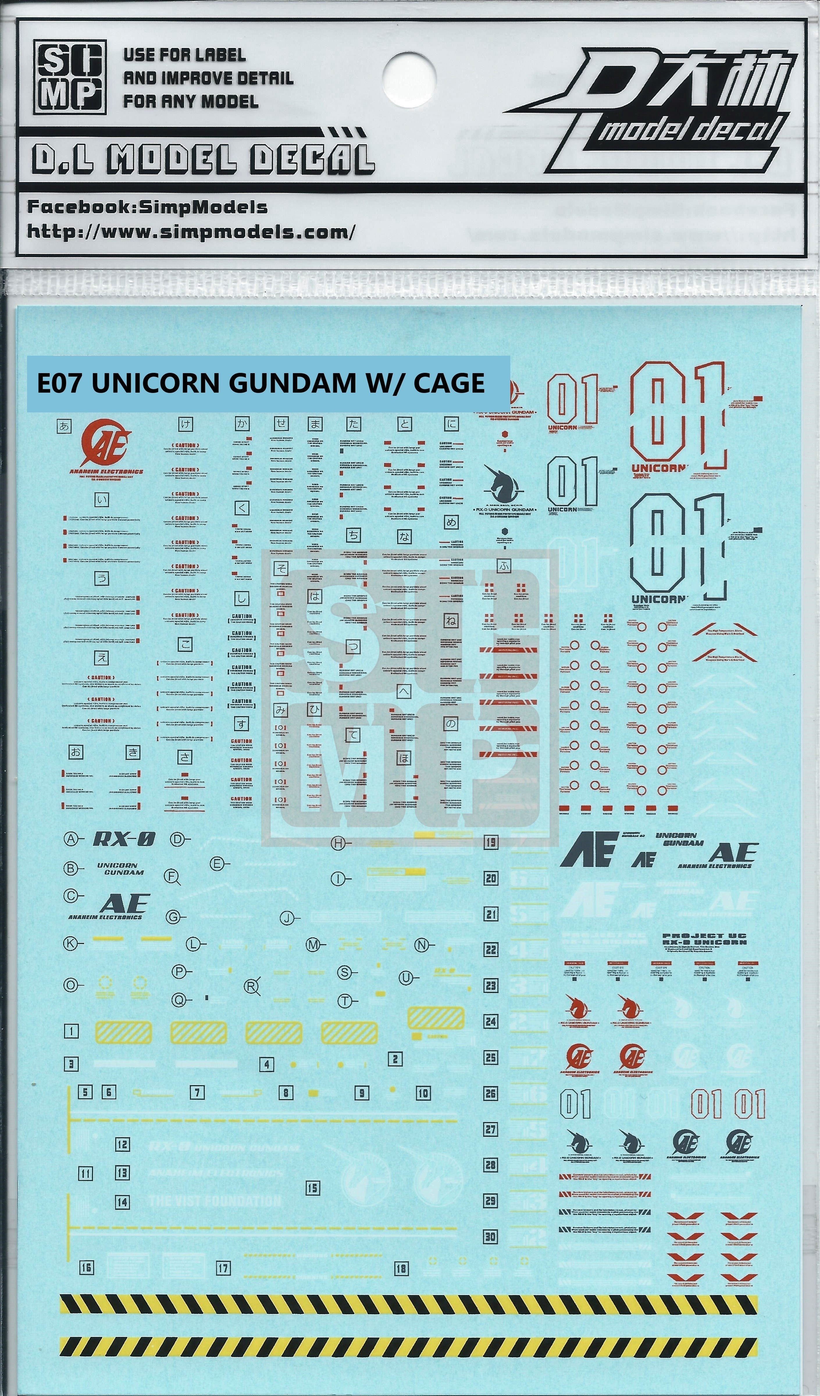 MG Unicorn Cage Gundam Water Slide Decal