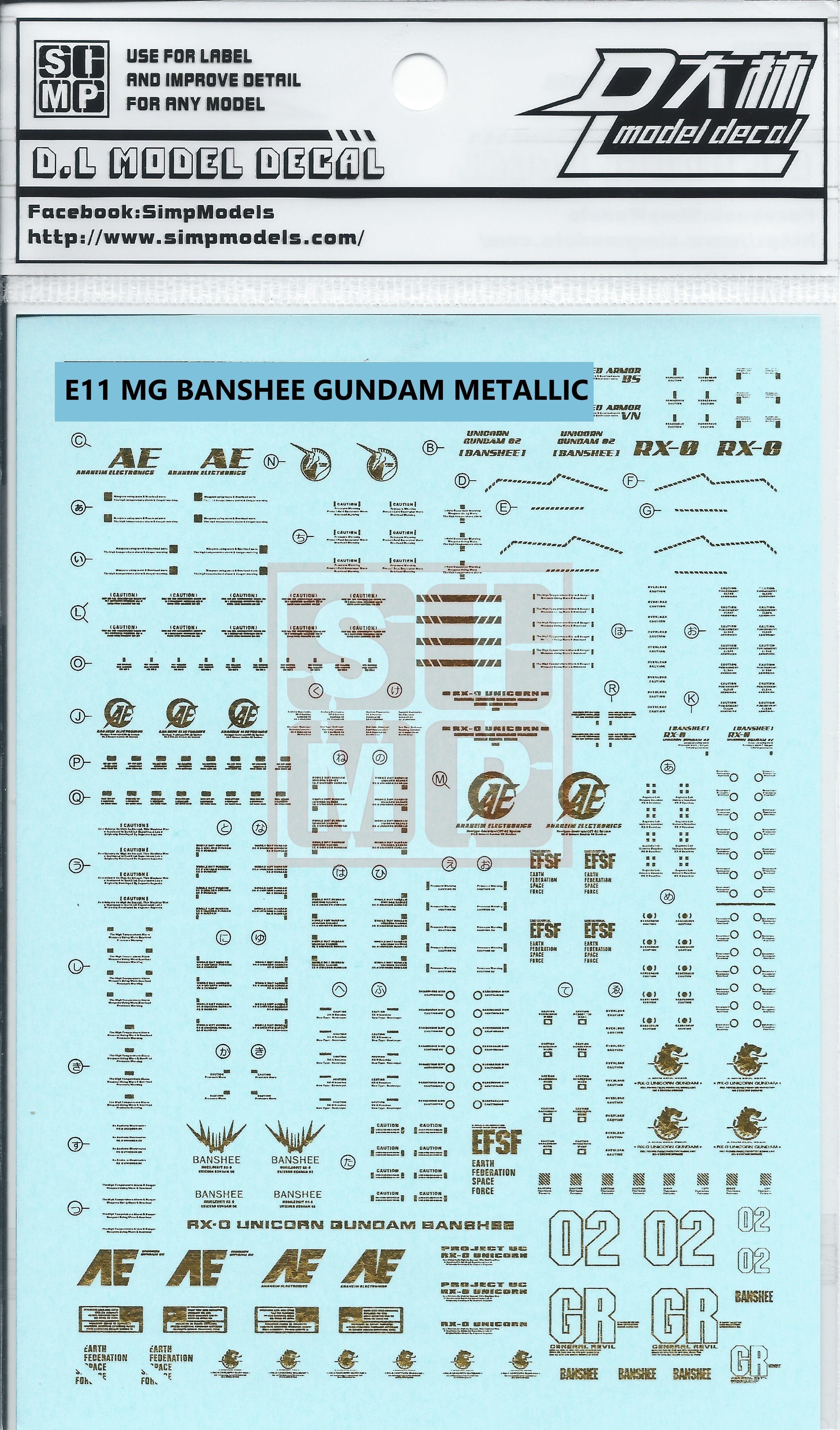 MG Banshee Gundam Metallic Water Slide Decal
