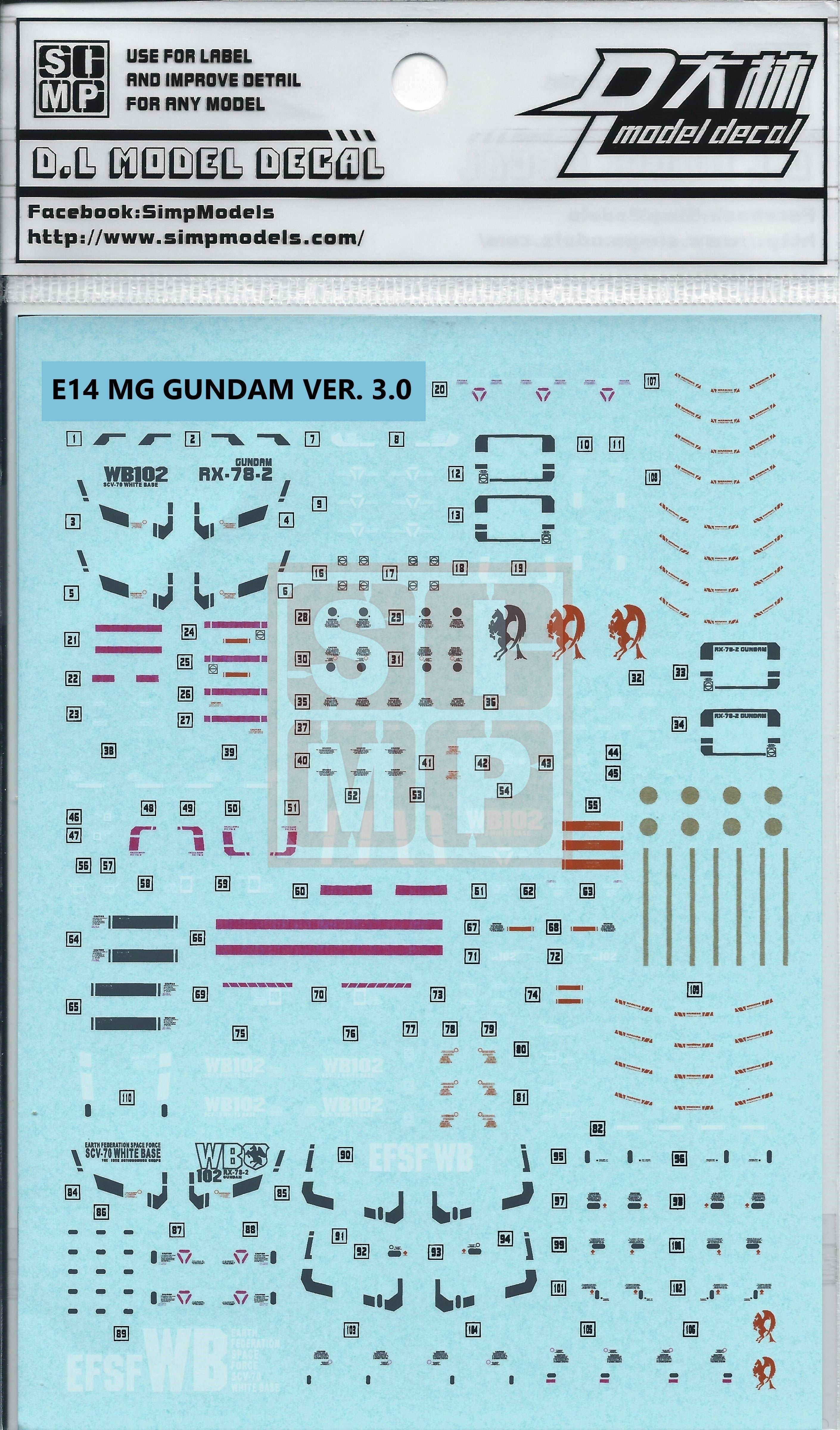 MG RX-78-2 3.0 Water Slide Decal