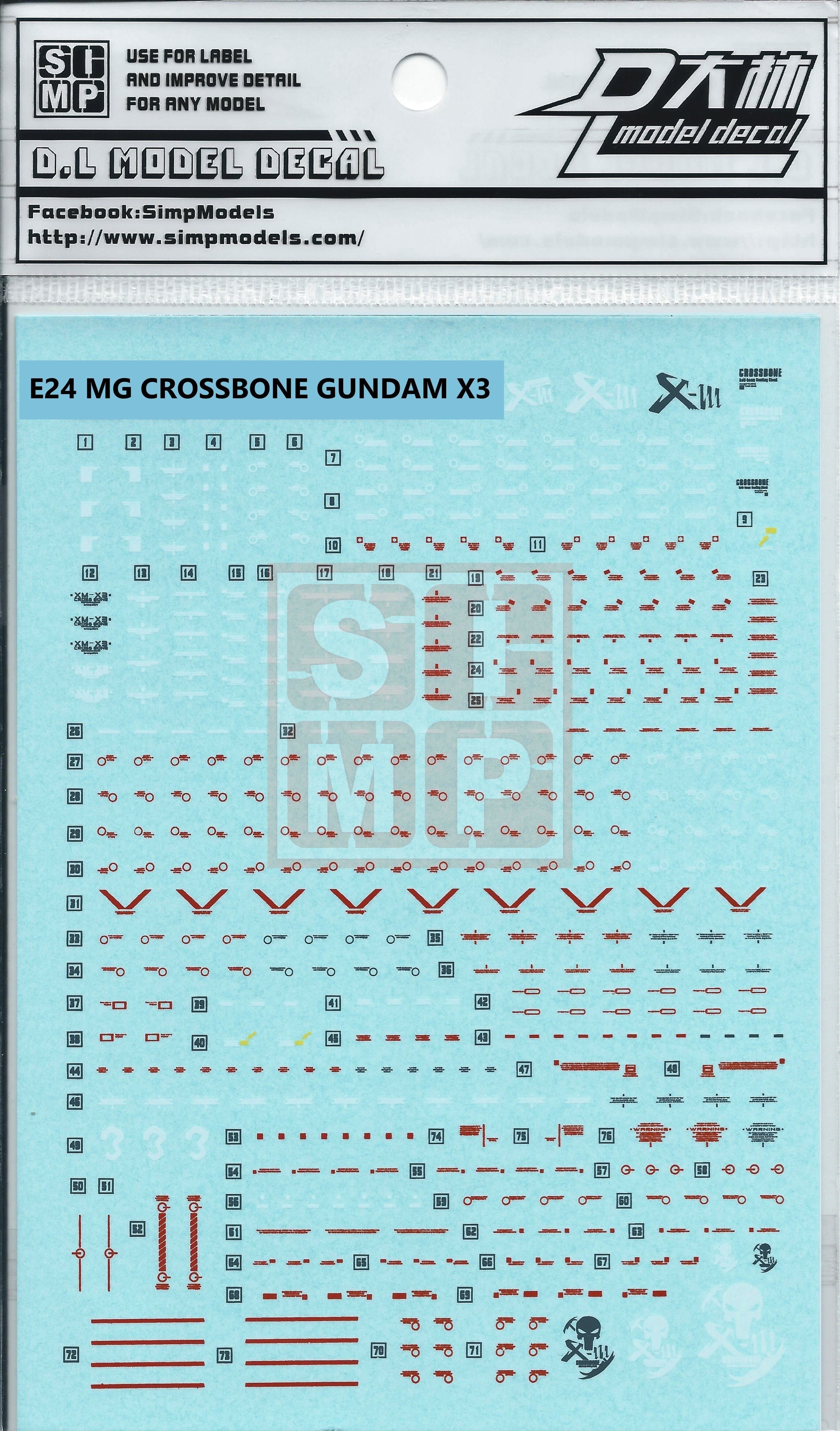 MG Crossbone Gundam X3 Water Slide Decal