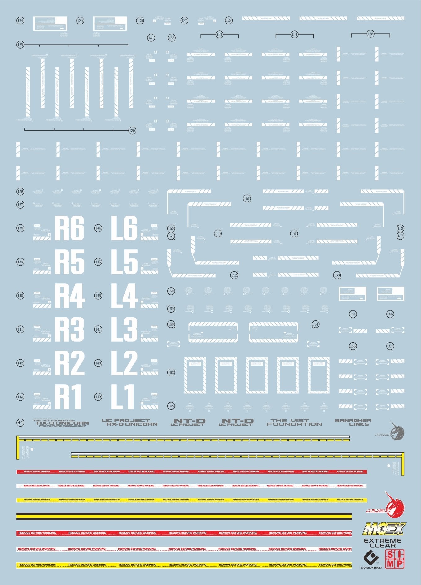 E36 MGEX Unicorn Gundam (Extreme Clear) Decal Sheet