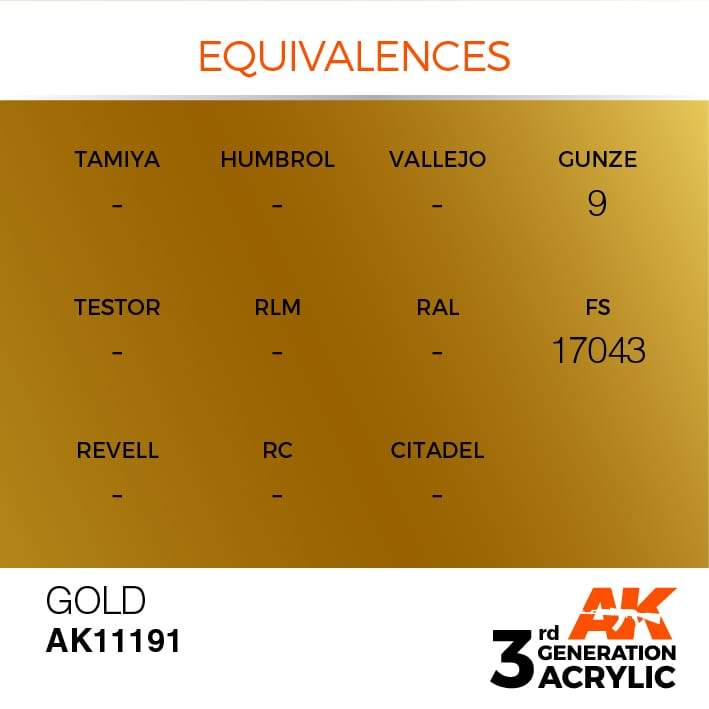 AK Interactive Gold Metallic 3G Acrylic Paint 17ml Bottle