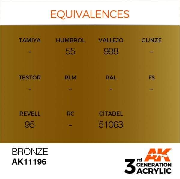AK Interactive Bronze Metallic 3G Acrylic Paint 17ml Bottle