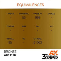 AK Interactive Bronze Metallic 3G Acrylic Paint 17ml Bottle