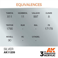 AK Interactive Silver Metallic 3G Acrylic Paint 17ml Bottle