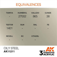 AK Interactive Oily Steel Metallic 3G Acrylic Paint 17ml Bottle