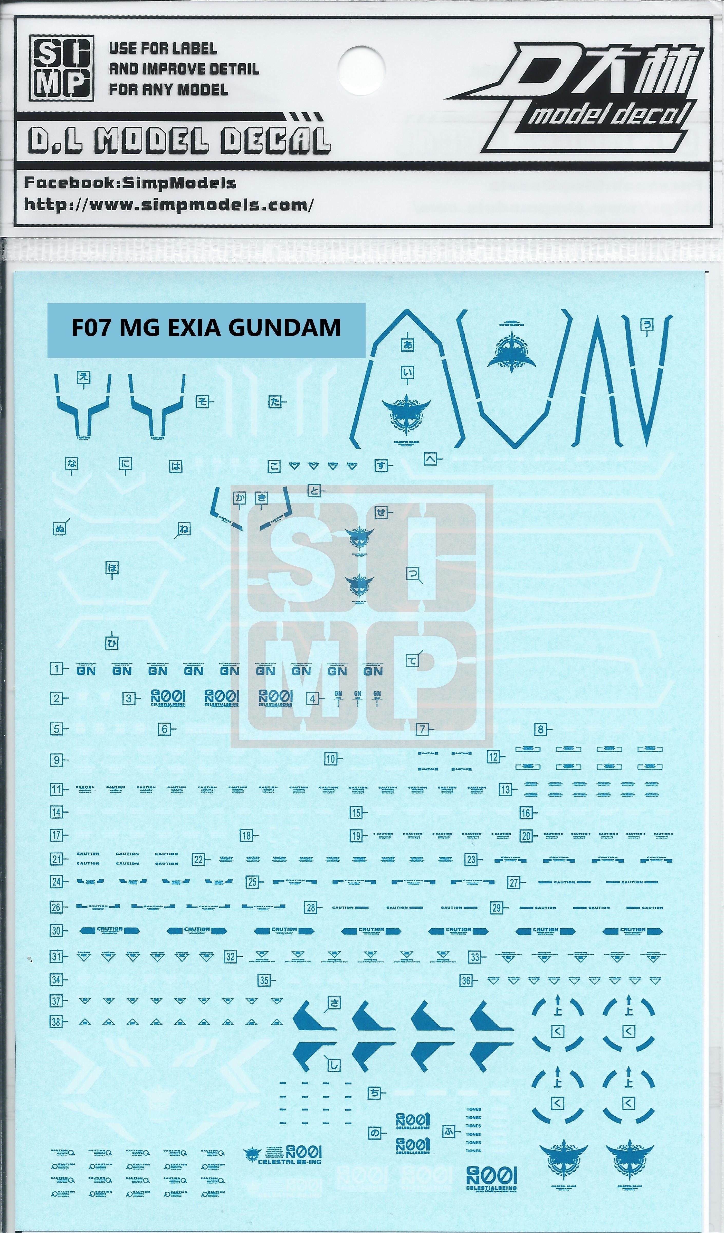 MG Gundam Exia Water Slide Decal
