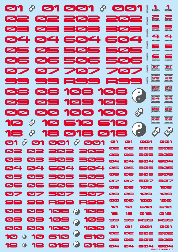 TR Decal 3 Number Red(1pc)